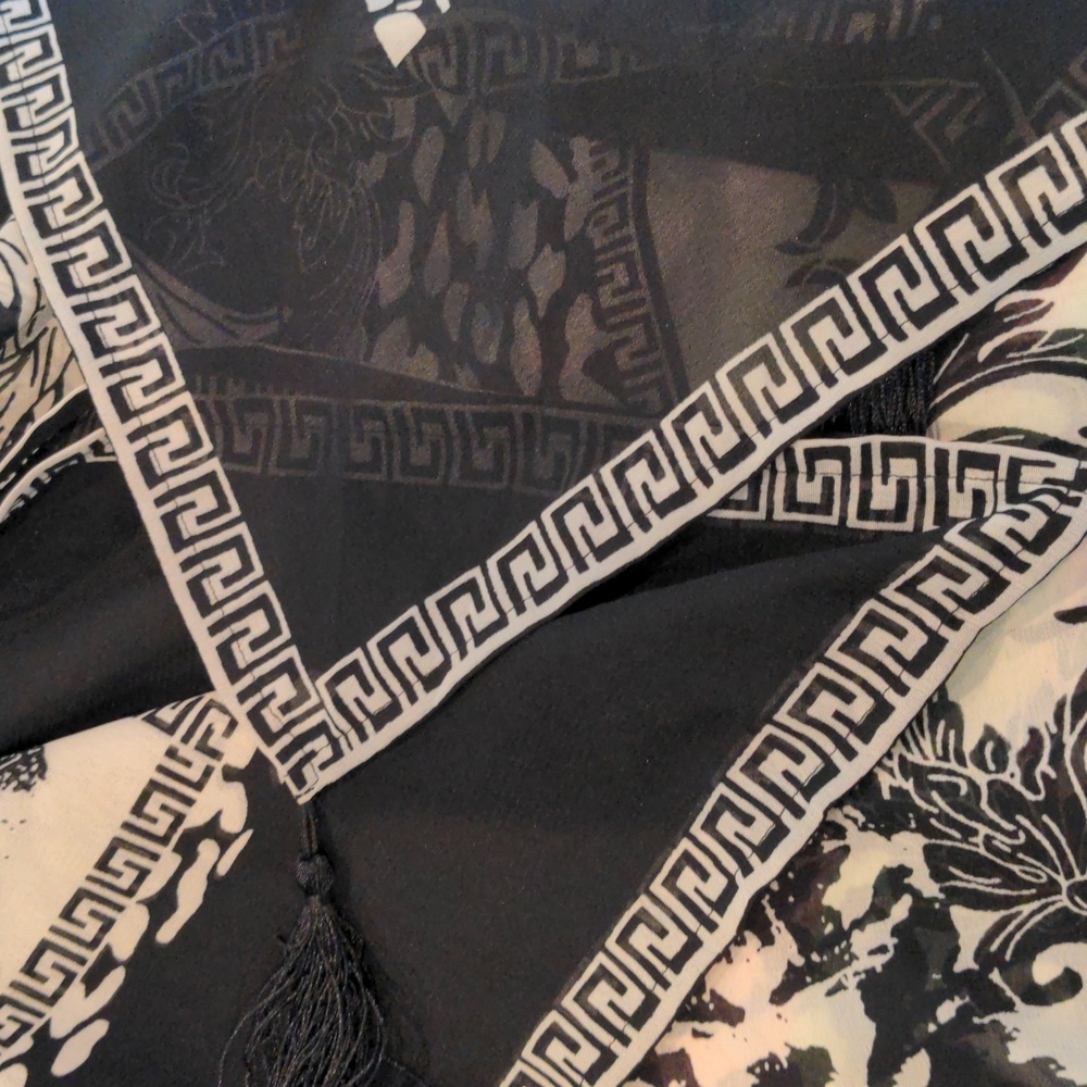 Black and Cream Kimono Summer Beach Cover/ Sz Large - Picture 5 of 11